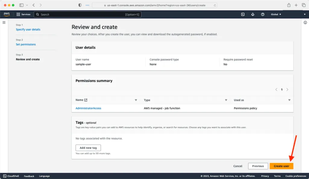 AWS IAM user creation screen