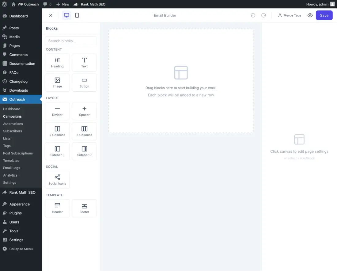 Campaign email editor interface