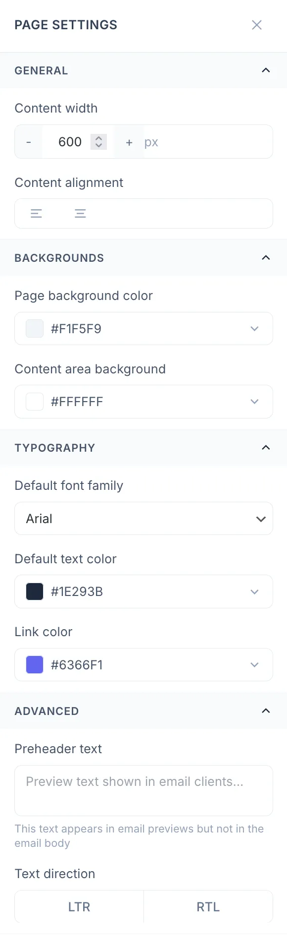 Global style settings panel