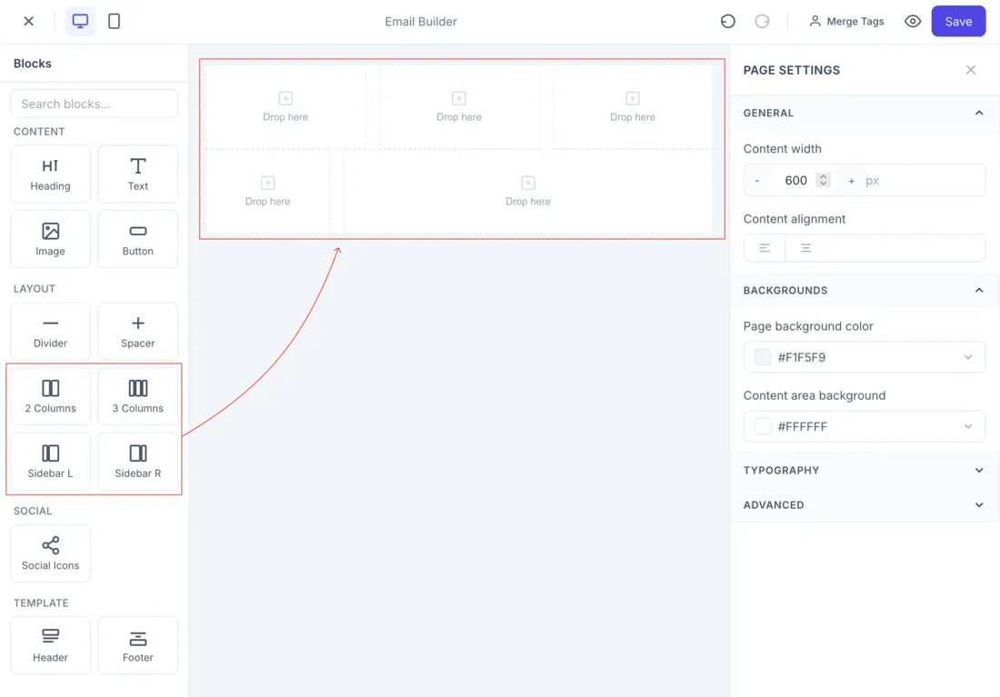Available row layout options