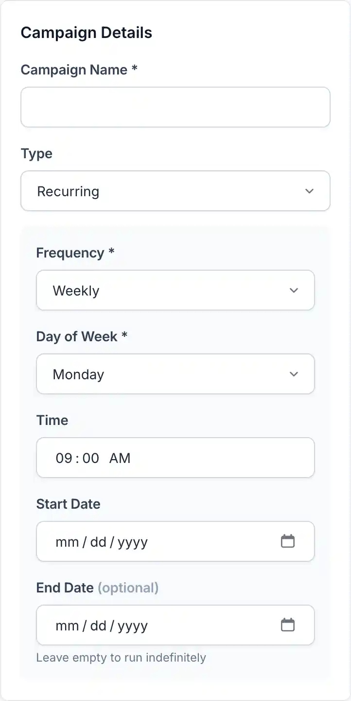 Recurring campaign configuration options