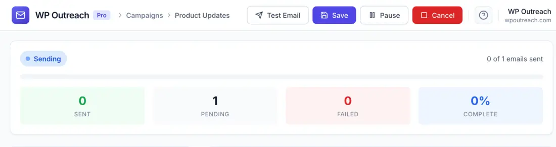 Campaign sending progress indicator