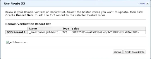 DNS records required for SES verification